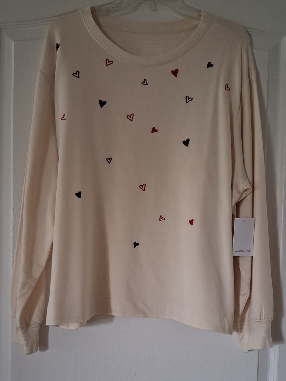 Westbound Cream Long-Sleeve Heart Print Jersey